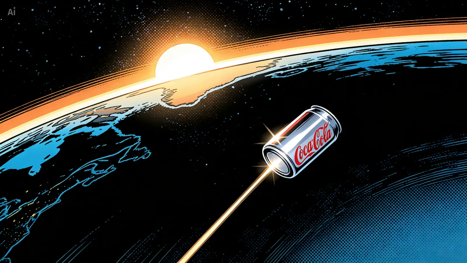 A speculative render: a weathered tin can drifting in near-Earth orbit, catching a brilliant sunlight glint against the dark of space — illustrating Villarroel's analogy that the transients could be mundane reflective objects.
